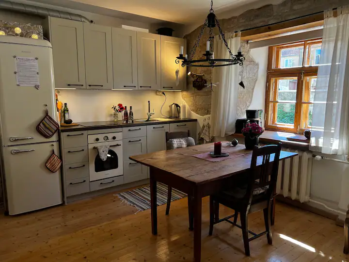 Kitchen and dining area with antique furniture